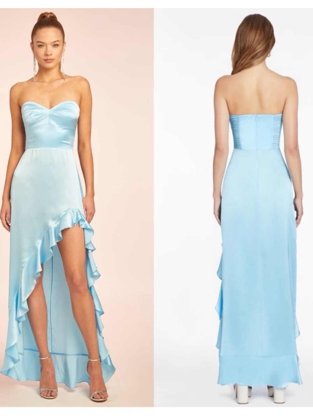 NWOT Amanda Uprichard Amalia Silk Sky Blue Strapless Ruffled High-Low Dress XS